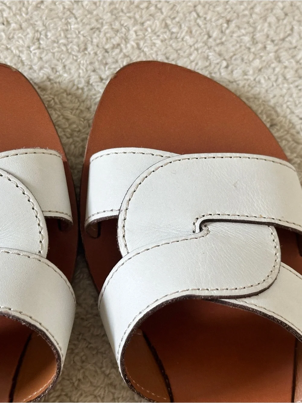 M. Gemi Cream Leather Double-Strap Slide Sandals